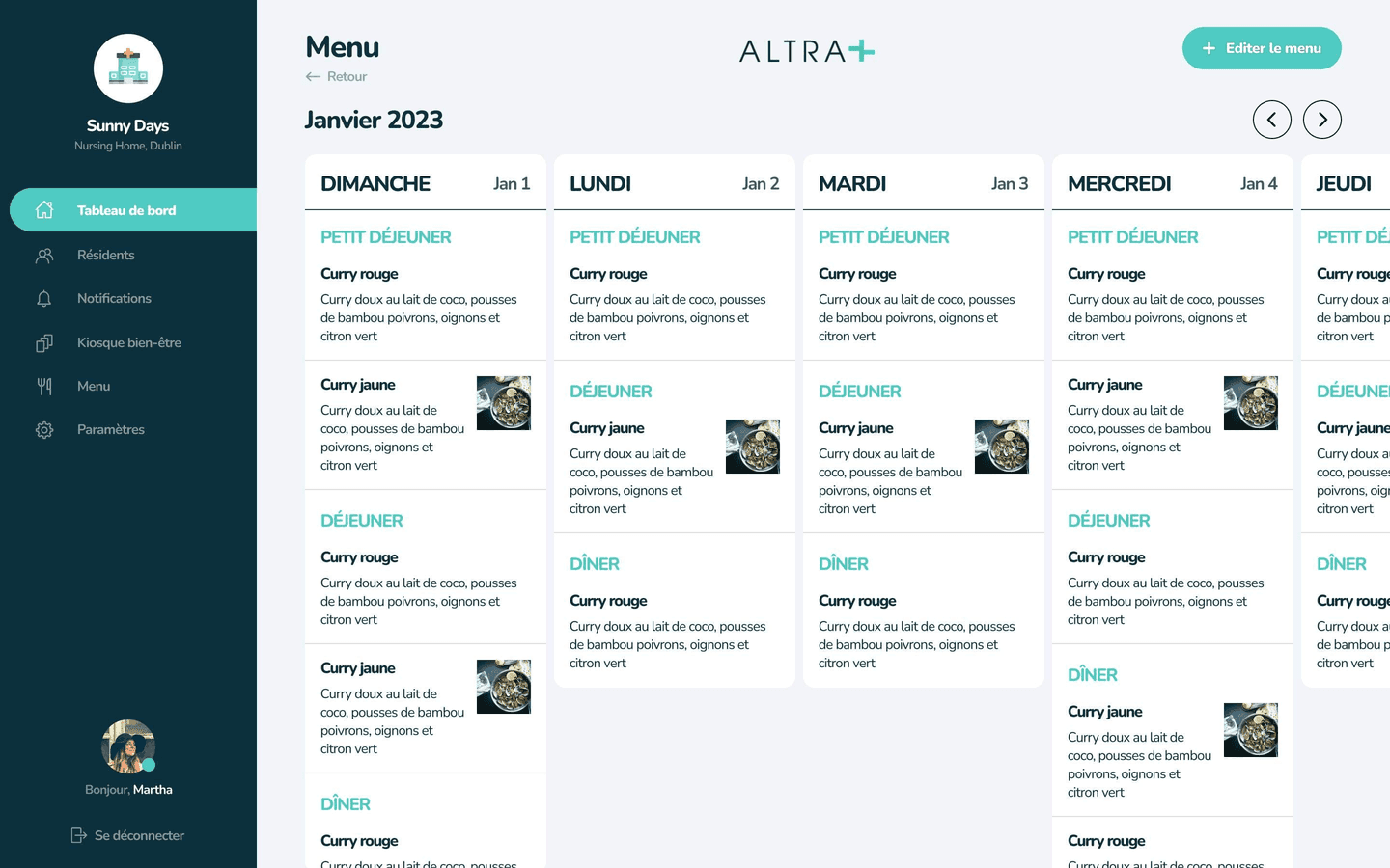 Créez, gérez et partagez le menu de la semaine